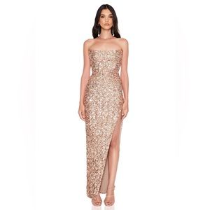 Nookie Revel Strapless Gown in Gold, NWT, Small
